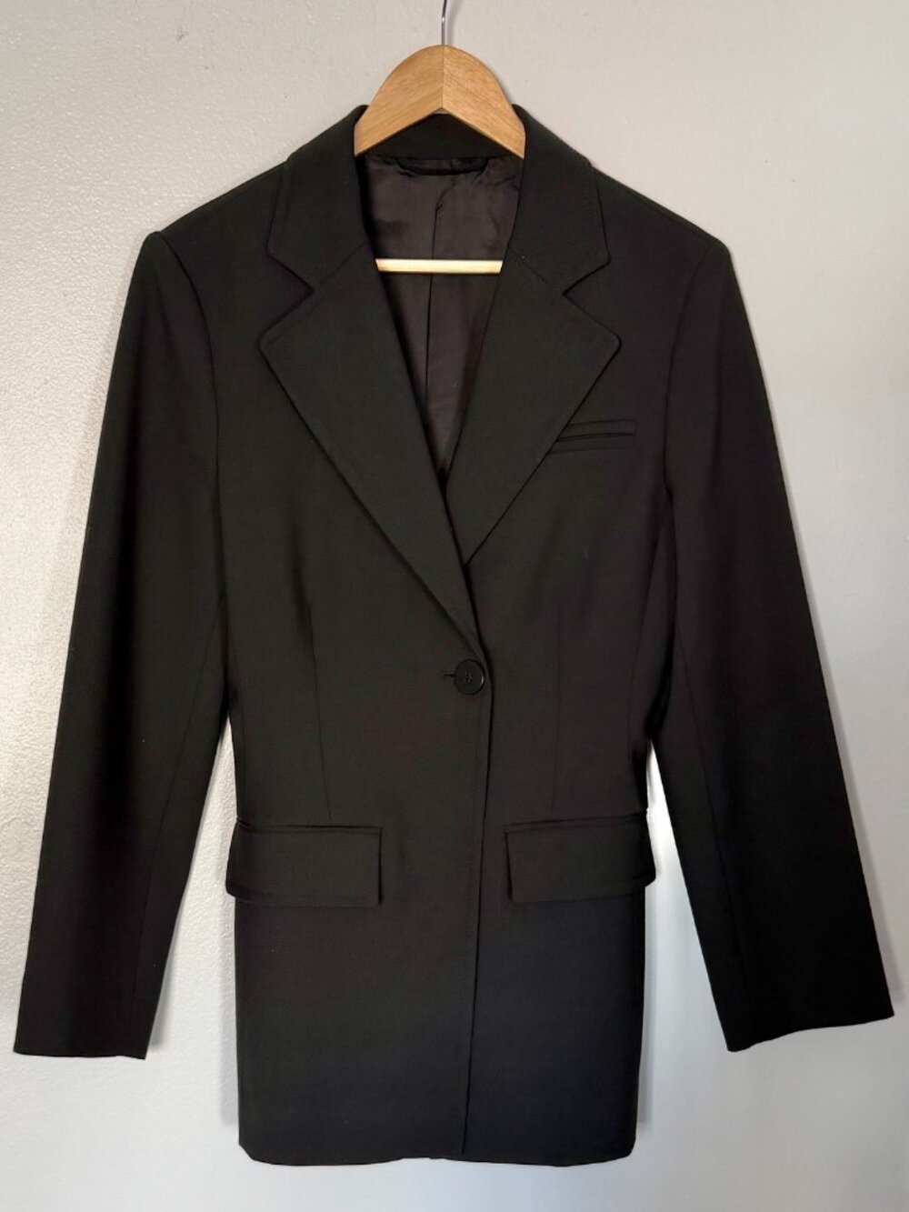 & OTHER STORIES ASYMMETRICAL CINCHED WAIST BLACK BLAZER, SIZE 0